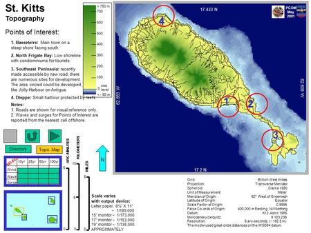 Wind Wave Surge 10yr25yr50yr100yr SELECT St. Kitts Topography Notes: 1. Roads are shown for visual reference only. 2. Waves and surges for Points of Interest.