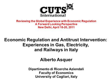 Reviewing the Global Experience with Economic Regulation A Forward Looking Perspective New Delhi, April 18-20, 2011 Economic Regulation and Antitrust Intervention: