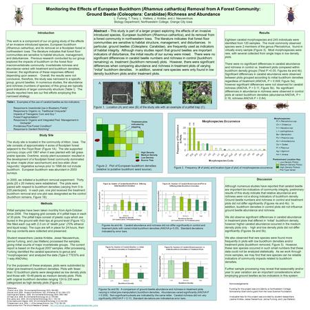 Abstract – This study is part of a larger project exploring the effects of an invasive introduced species, European buckthorn (Rhamnus cathartica), and.