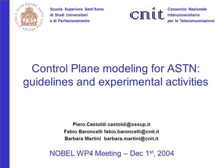 NOBEL WP4 Meeting – Dec 1st, 2004