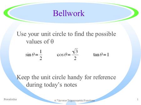 4.7 Inverse Trigonometric Functions