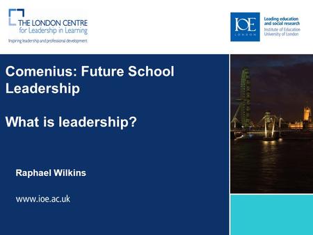 Comenius: Future School Leadership What is leadership? Raphael Wilkins Sub-brand to go here.