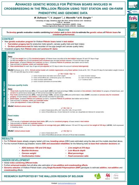 M. Dufrasne 1,2, V. Jaspart 3, J. Wavreille 4 et N. Gengler 1 1 University of Liège, Gembloux Agro Bio-Tech, Animal Science Unit - Gembloux 2 F.R.I.A.