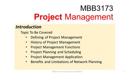 MBB3173 Project Management