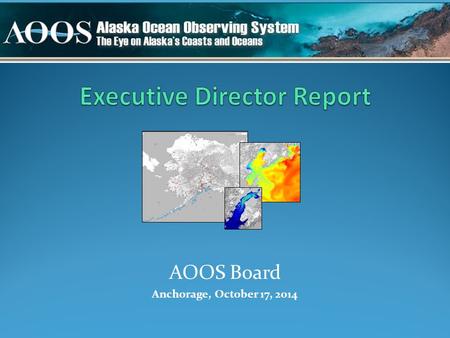 AOOS Board Anchorage, October 17, 2014. IOOS Association - Treasurer & EXCOM - Retreat in August - National budget - Certification Ocean Research Advisory.