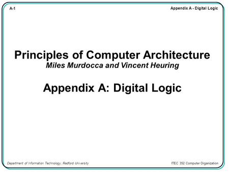 Chapter Contents A.11 Sequential Logic A.1 Introduction