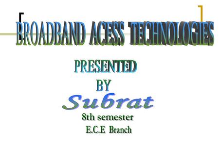 What is broadband Multiple broadband technologies Advantages DSL and DSLAM Types of DSL transmission Services through broadband Cable Modem Internet Access.