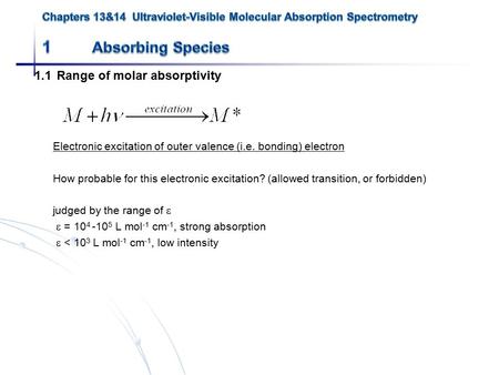 1.1 Range of molar absorptivity