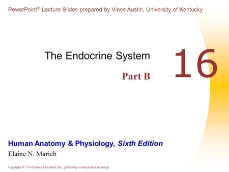 Copyright © 2004 Pearson Education, Inc., publishing as Benjamin Cummings Human Anatomy & Physiology, Sixth Edition Elaine N. Marieb PowerPoint ® Lecture.