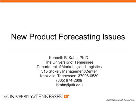 New Product Forecasting Issues