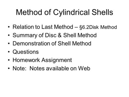 Method of Cylindrical Shells