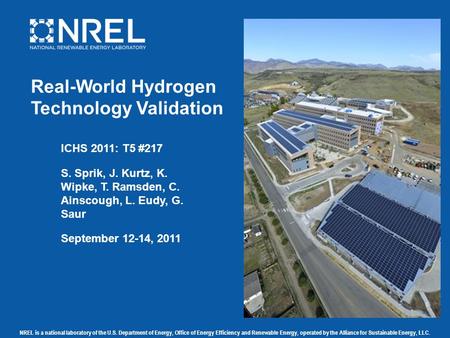 NREL is a national laboratory of the U.S. Department of Energy, Office of Energy Efficiency and Renewable Energy, operated by the Alliance for Sustainable.