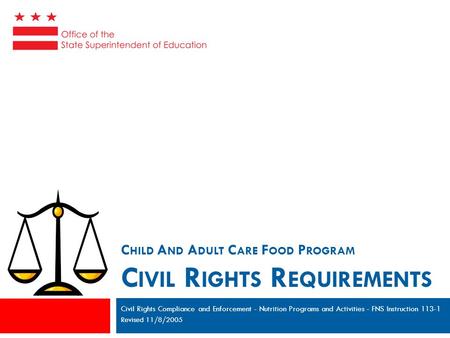 C HILD A ND A DULT C ARE F OOD P ROGRAM C IVIL R IGHTS R EQUIREMENTS Civil Rights Compliance and Enforcement - Nutrition Programs and Activities - FNS.