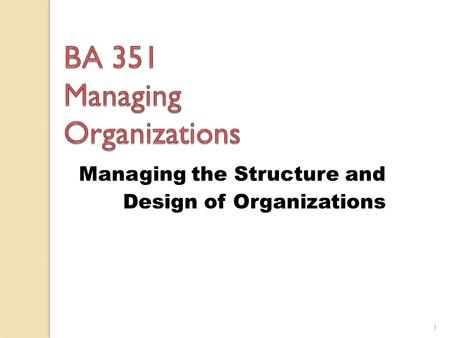 BA 351 Managing Organizations