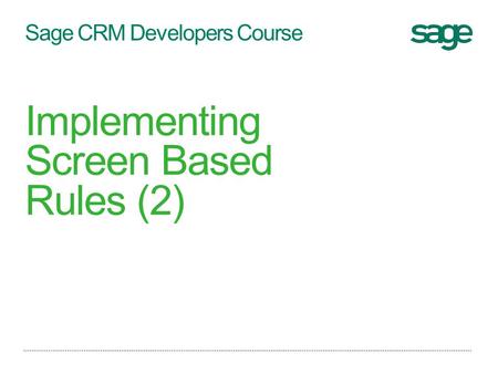 Sage CRM Developers Course