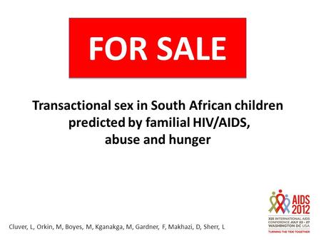 FOR SALE Transactional sex in South African children