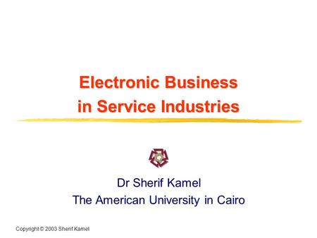 Copyright © 2003 Sherif Kamel Electronic Business in Service Industries Dr Sherif Kamel The American University in Cairo.