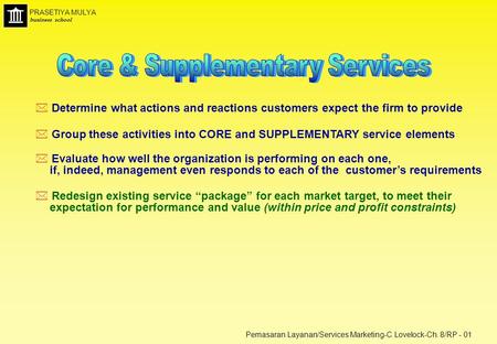 Business school PRASETIYA MULYA Pemasaran Layanan/Services Marketing-C.Lovelock-Ch. 8/RP - 01 * Determine what actions and reactions customers expect the.