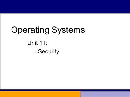 Operating Systems Unit 11: – Security Operating Systems.