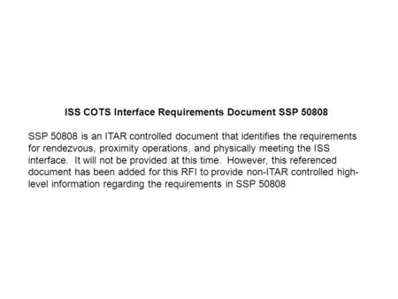 ISS COTS Interface Requirements Document SSP 50808