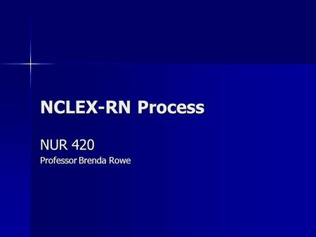 NCLEX-RN Process NUR 420 Professor Brenda Rowe. General Information www.ncsbn.org www.ncsbn.org www.ncsbn.org www.sos.state.ga.us/plb/rn www.sos.state.ga.us/plb/rn.