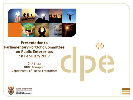 Presentation to Parliamentary Portfolio Committee on Public Enterprises 18 February 2009 Dr A Shaw DDG: Transport Department of Public Enterprises.