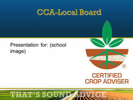 THAT’S SOUND ADVICE Presentation for: (school image) CCA-Local Board.