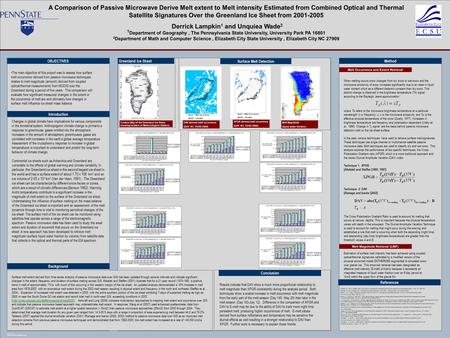 POSTER TEMPLATE BY: www.PosterPresentations.com A Comparison of Passive Microwave Derive Melt extent to Melt intensity Estimated from Combined Optical.