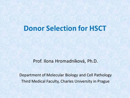 Donor Selection for HSCT