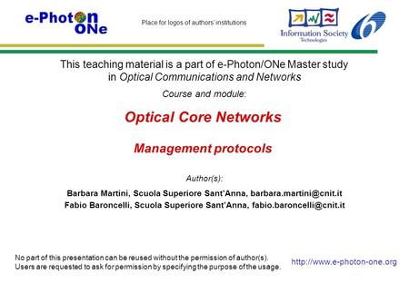 Optical Core Networks Management protocols