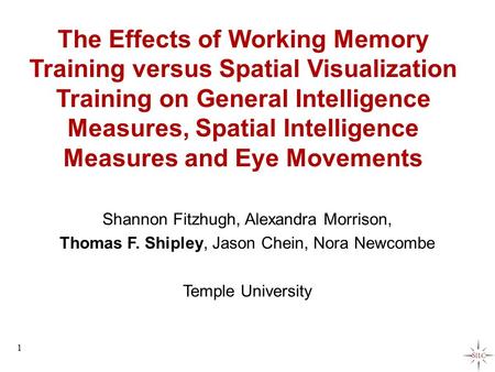 The Effects of Working Memory Training versus Spatial Visualization Training on General Intelligence Measures, Spatial Intelligence Measures and Eye Movements.