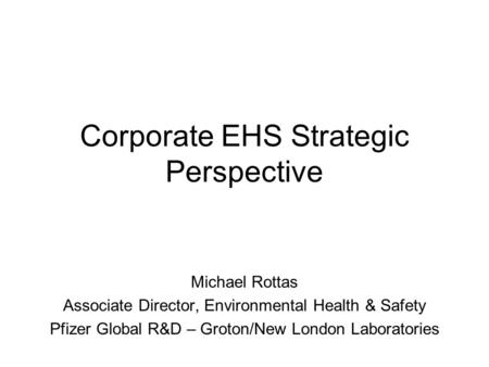 Corporate EHS Strategic Perspective