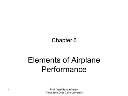 Elements of Airplane Performance