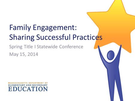 Family Engagement: Sharing Successful Practices Spring Title I Statewide Conference May 15, 2014.