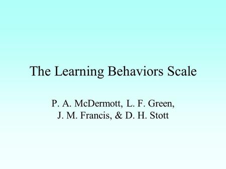 The Learning Behaviors Scale