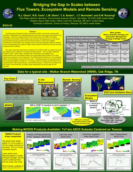 Bridging the Gap in Scales between Flux Towers, Ecosystem Models and Remote Sensing R.J. Olson 1, R.B. Cook 1, L.M. Olsen 1, T. A. Boden 1, J.T. Morisette.