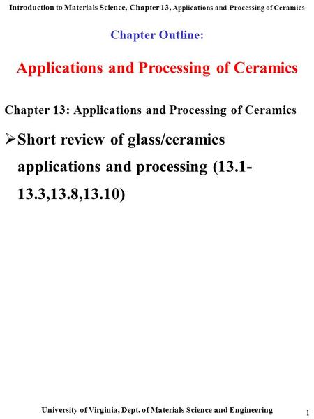 Applications and Processing of Ceramics