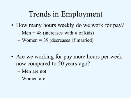 Trends in Employment How many hours weekly do we work for pay?