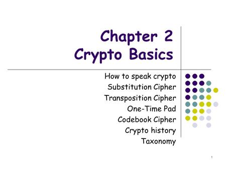 Chapter 2 Crypto Basics How to speak crypto Substitution Cipher