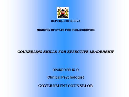 COUNSELING SKILLS FOR EFFECTIVE LEADERSHIP