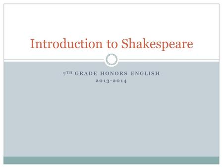 Introduction to Shakespeare