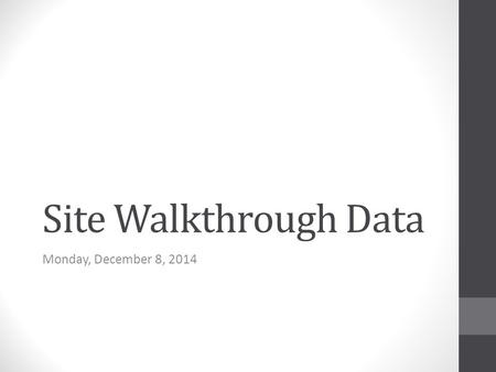 Site Walkthrough Data Monday, December 8, 2014. Purpose Last year the district conducted walkthroughs at Cholla to provide feedback about various Danielson.