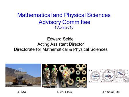 Edward Seidel Acting Assistant Director Directorate for Mathematical & Physical Sciences Mathematical and Physical Sciences Advisory Committee 1 April.