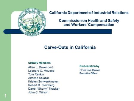 1 CHSWC Members Allen L. Davenport Leonard C. McLeod Tom Rankin Alfonso Salazar Kristen Schwenkmeyer Robert B. Steinberg Darrel “Shorty” Thacker John C.