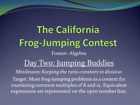 The California Frog-Jumping Contest