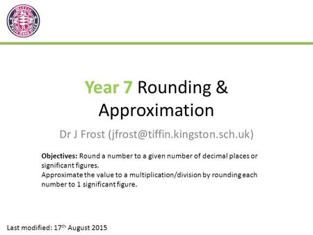 Year 7 Rounding & Approximation