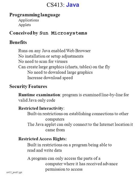 CS413: Java Programming language Applications Applets