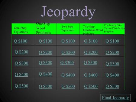 Jeopardy Q $100 Q $100 Q $100 Q $100 Q $100 Q $200 Q $200 Q $200