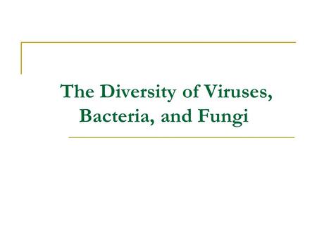 The Diversity of Viruses, Bacteria, and Fungi. Eukaryotic cells (10–100 µm) Prokaryotic cells (0.2–10 µm) cyanobacterium Viruses (0.05–0.2 µm) Escherichia.