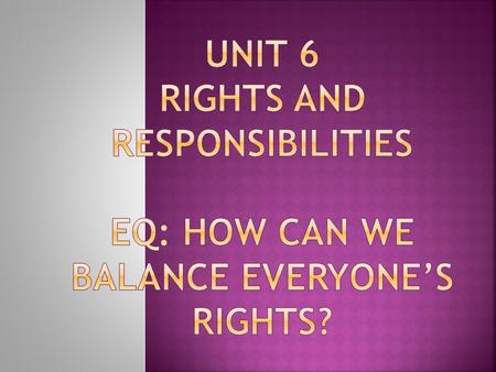  What is your definition of rights and privileges? (Look them up if you need to) Are these words the same or different?  What rights and privileges.